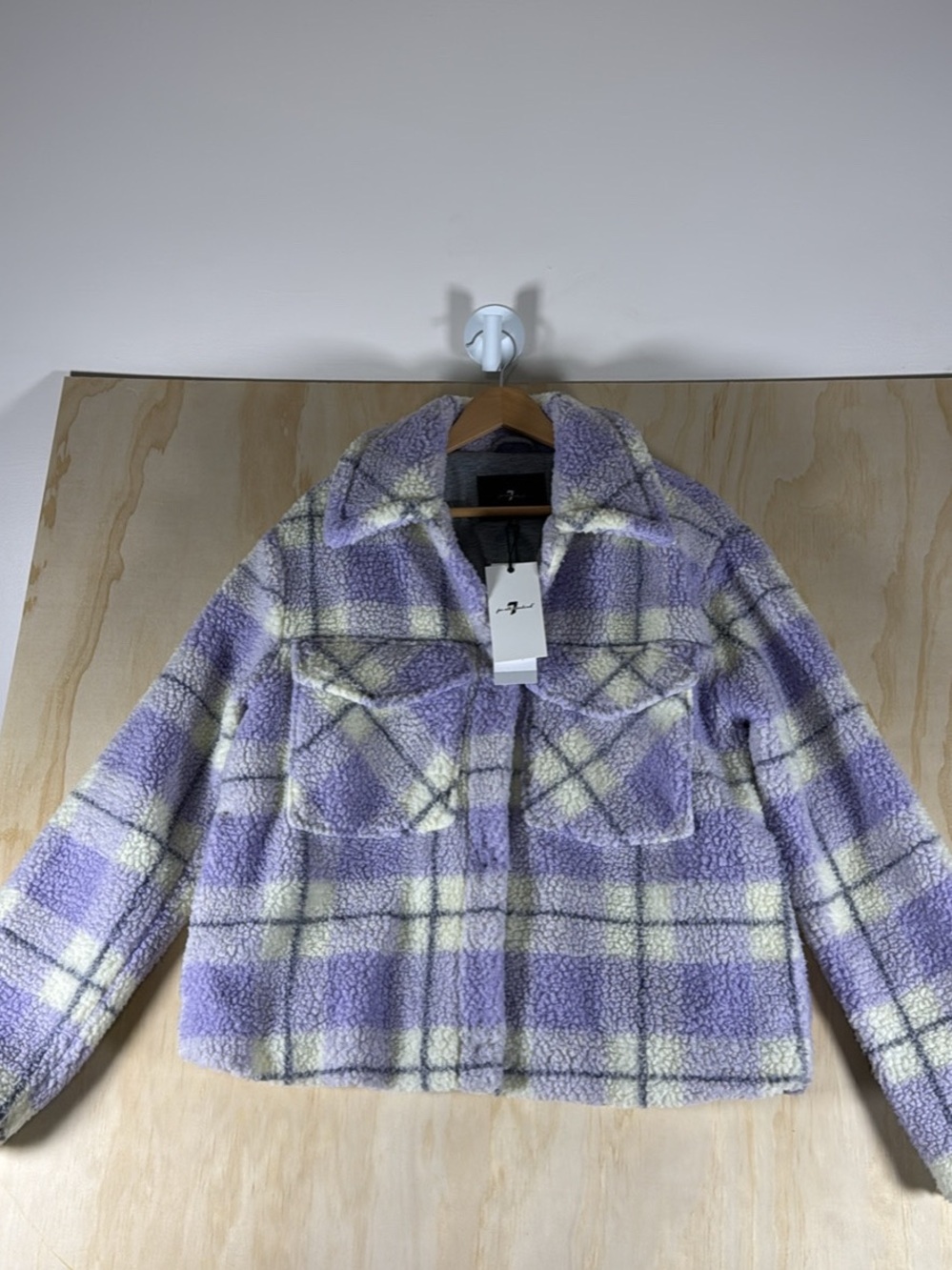 7 For All Mankind Lavender Plaid Teddy Jacket
